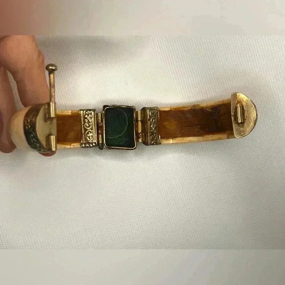 Antique Inlayed Bone & Malachite Tribal Bracelet Inlay Hinged Bracelet heavy 74g - Picture 5 of 14